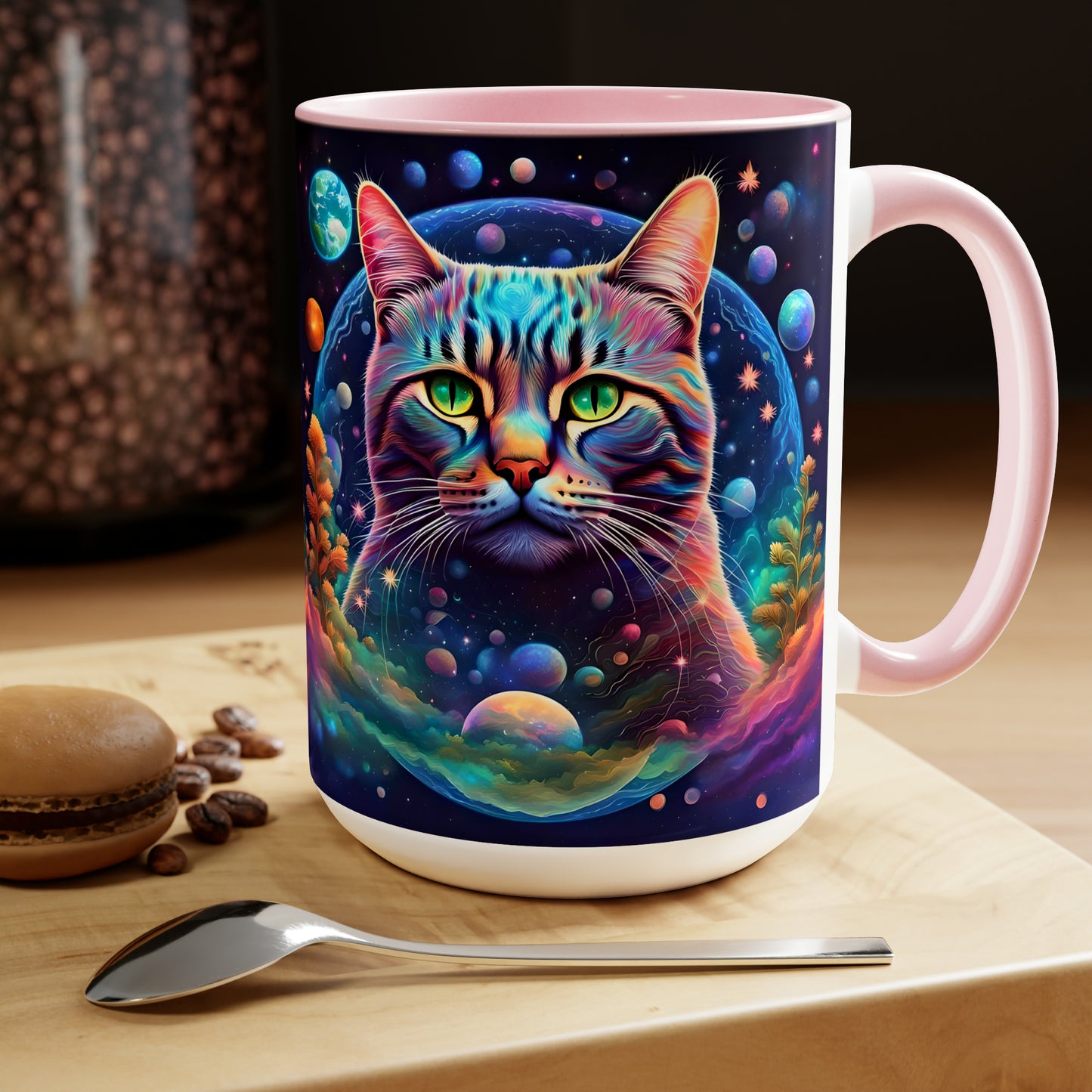 EARTH DAY CAT - Two-Tone Coffee Mugs, 15oz