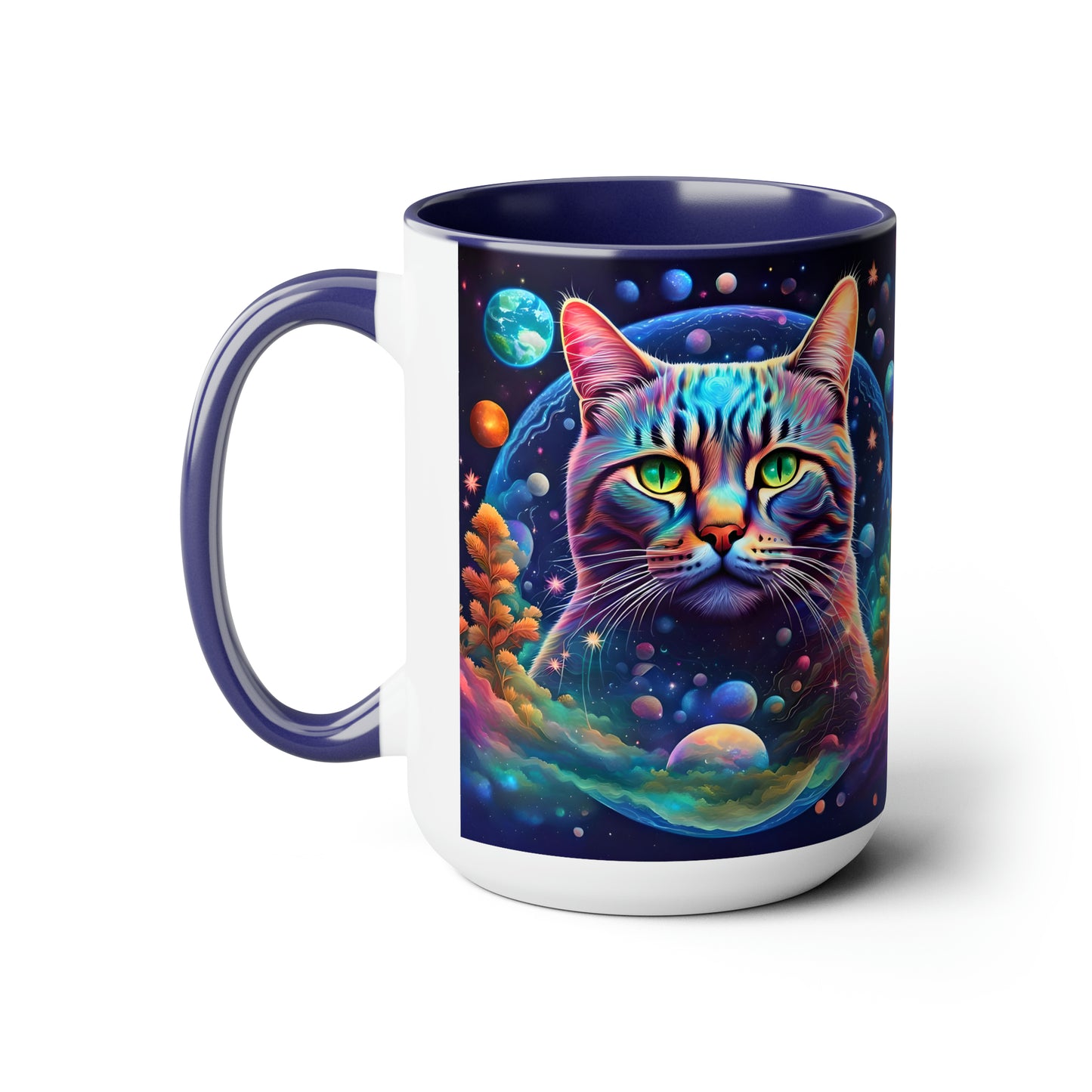 EARTH DAY CAT - Two-Tone Coffee Mugs, 15oz