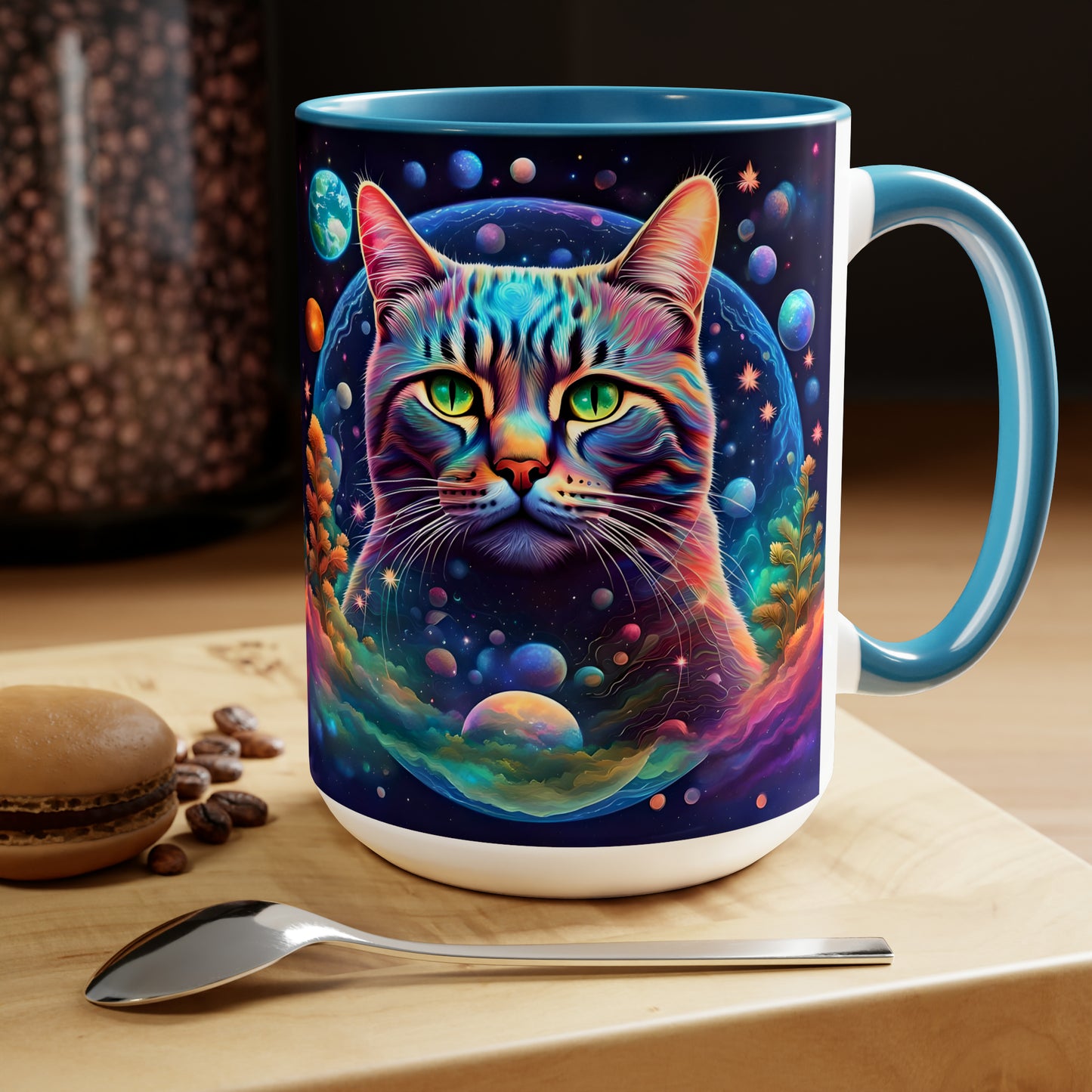 EARTH DAY CAT - Two-Tone Coffee Mugs, 15oz