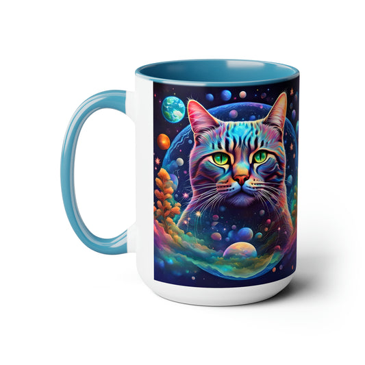 EARTH DAY CAT - Two-Tone Coffee Mugs, 15oz