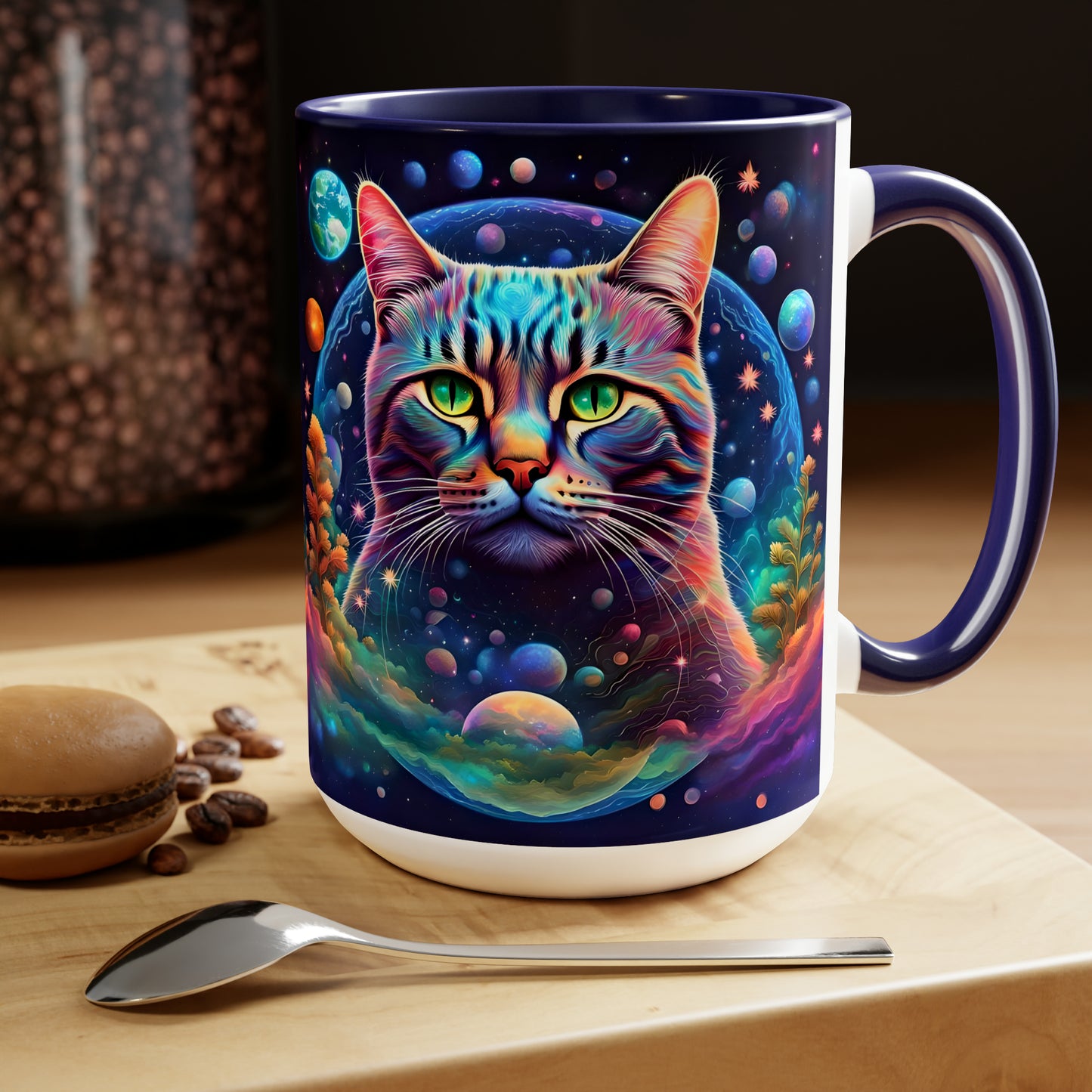 EARTH DAY CAT - Two-Tone Coffee Mugs, 15oz